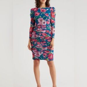 Eliza J NWT Plus Size Blue Floral Long Sleeve Ruched Dress 18W - Spring, Easter